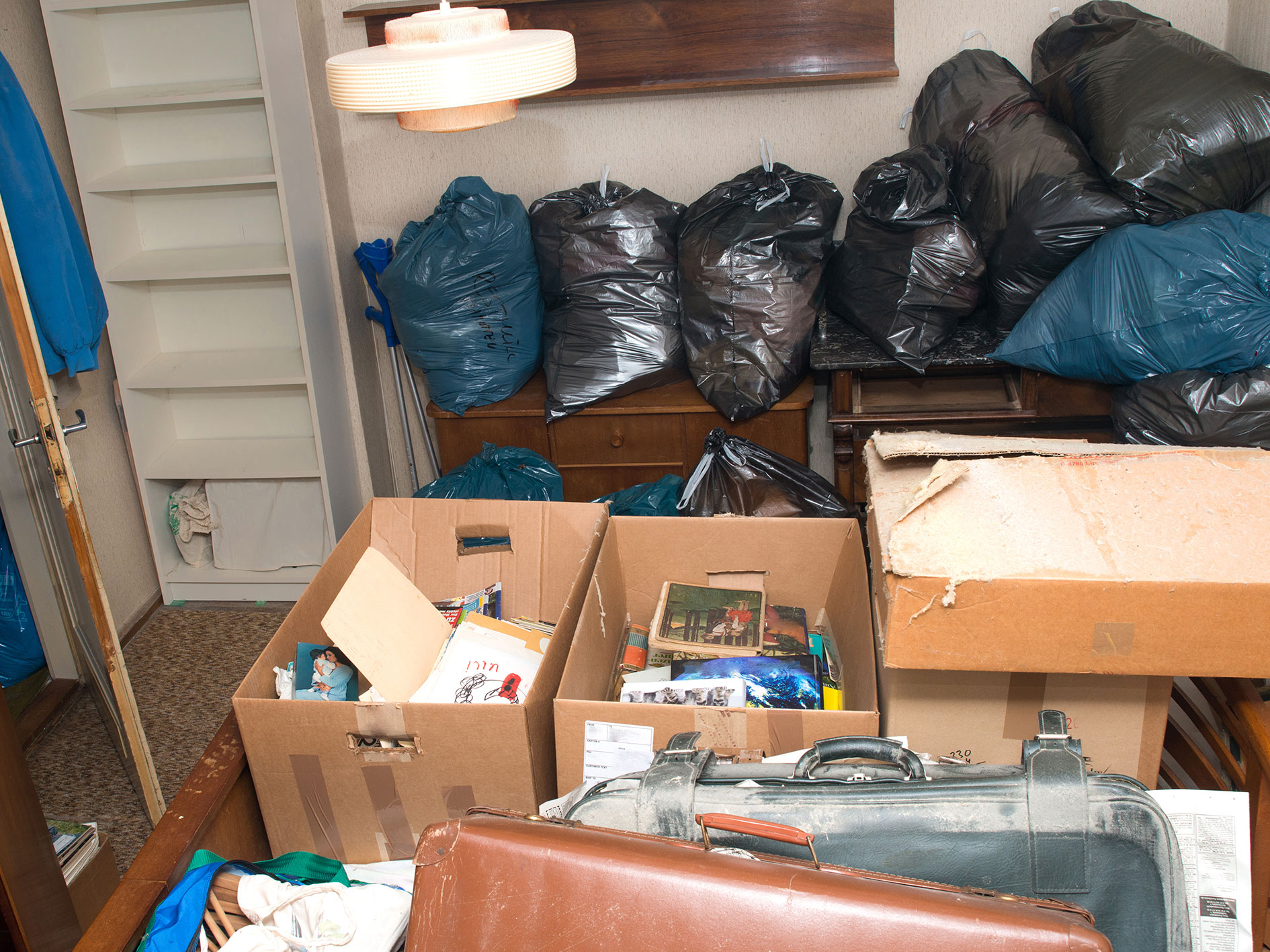 House hold waste packaged and bagged ready to be quickly disposed of